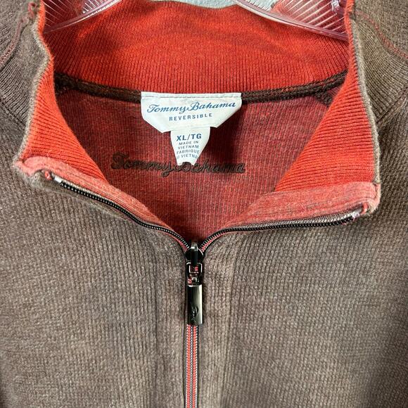 Tommy Bahama Reversible 1/4 Zip Sweater Split Neck Cotton Pullover Men's XL Red - Picture 5 of 8
